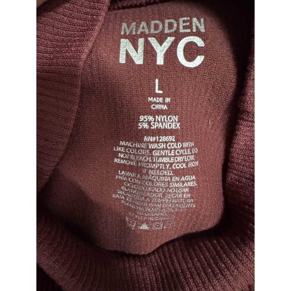 Madden NYC Dress Womens Large Burgundy Ribbed Knit Sleeveless Mock Neck Bodycon - Picture 4 of 7